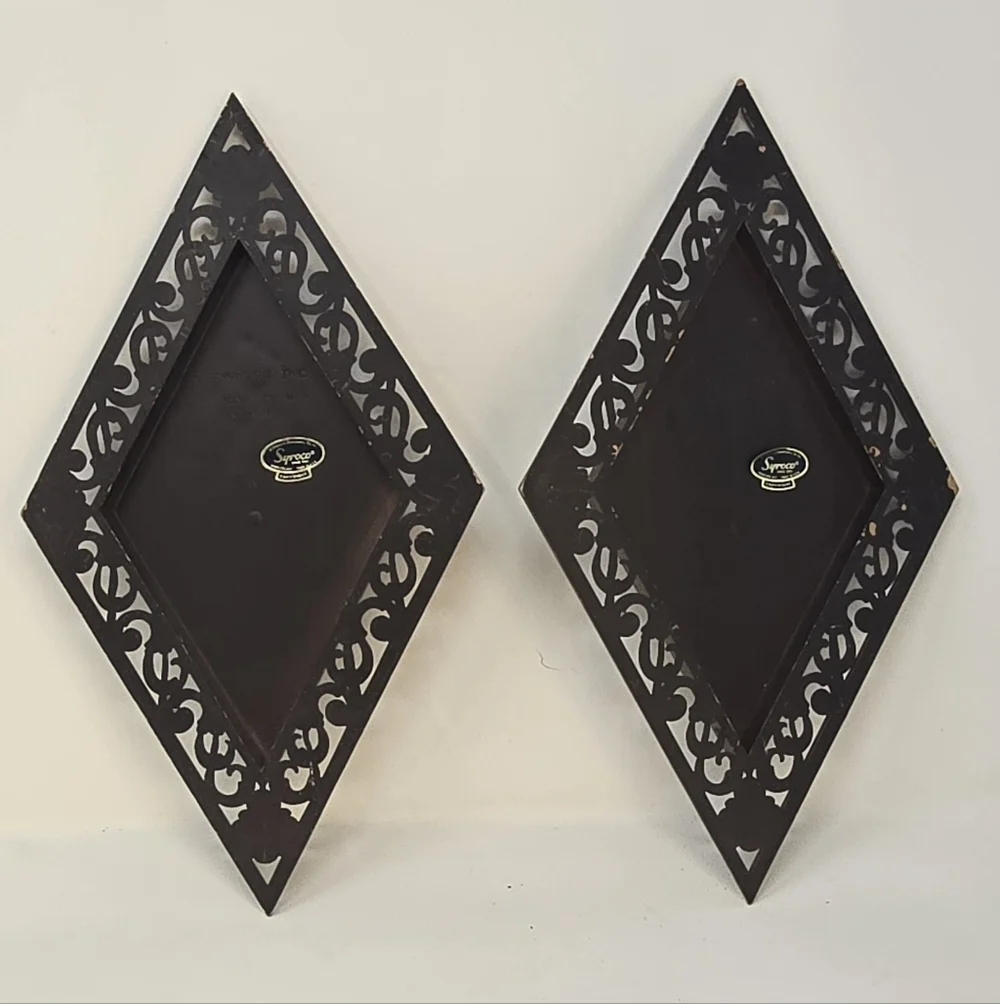 Vintage syroco hollywood regency‎ wall hanging plaques set of 2 diamond shape